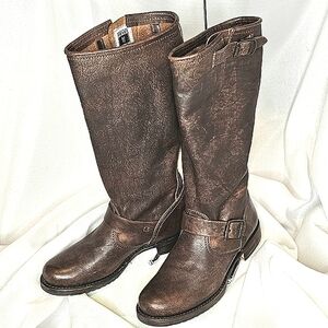 "FRYE" Dark Brown Leather Riding Boots with Buckles